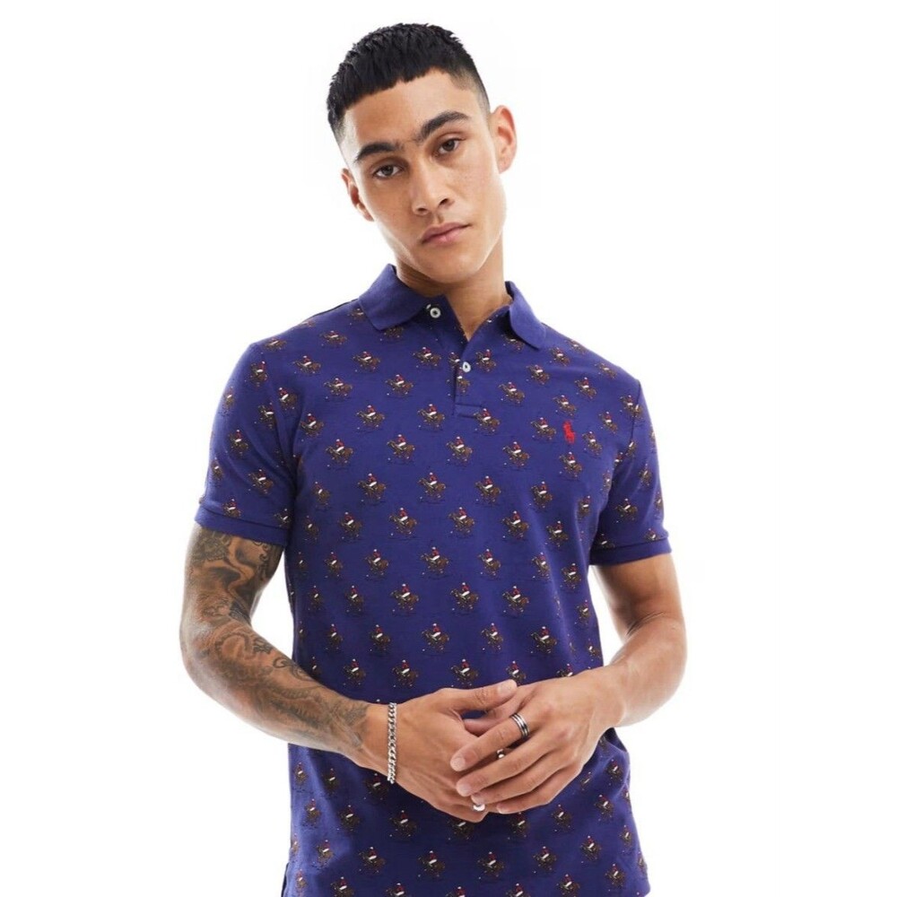 Polo Ralph Lauren Equestrian AOP Pony Mesh Polo Navy XL Classic Fit